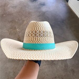 Straw Hat with Turquoise Band